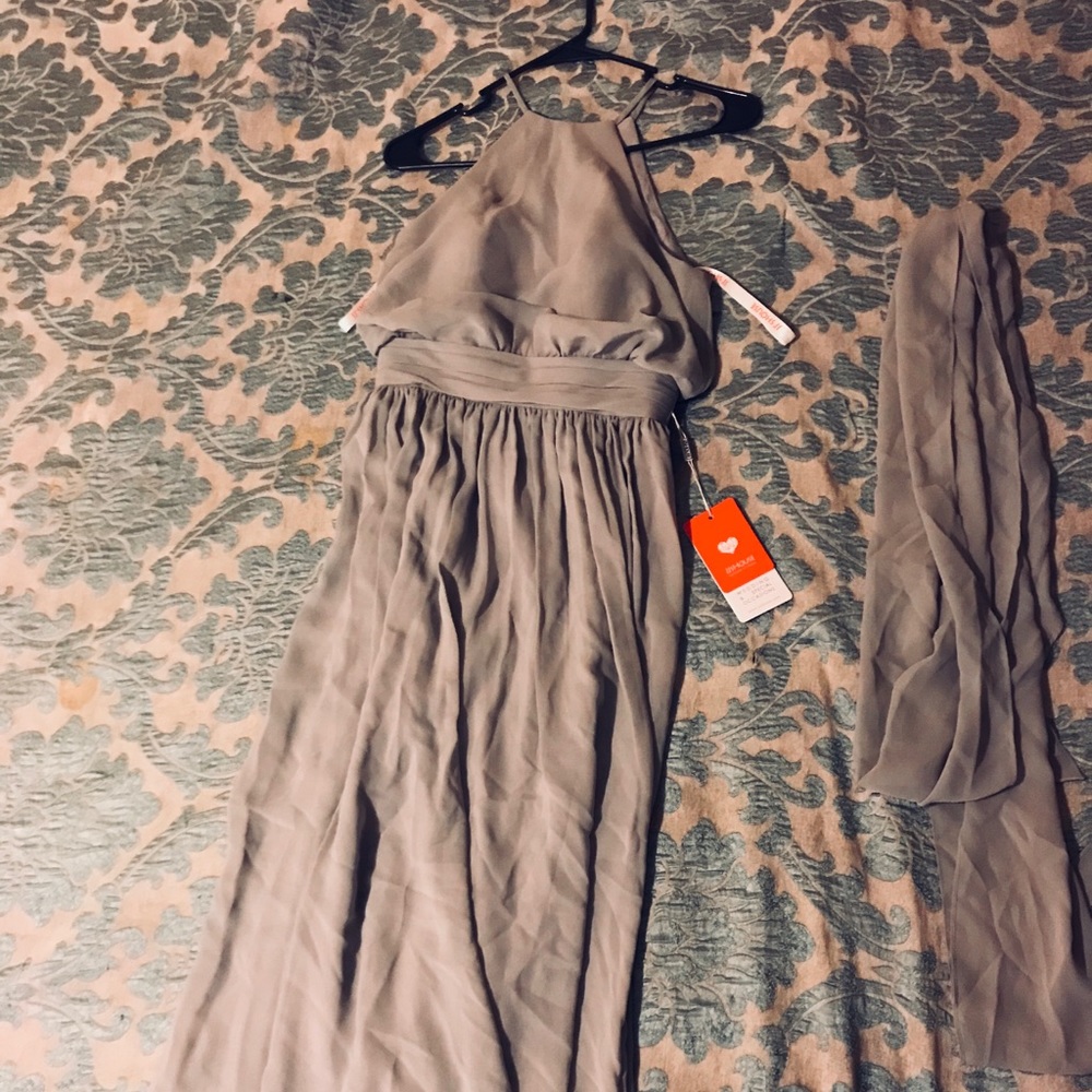 Silver toned new with tags long chiffon dress